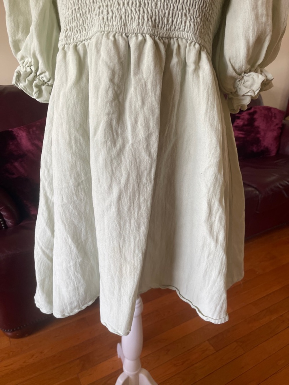 Mittoshop Light Sage Green Smocked Puff Sleeve Mini Dress Cottagecore Small - Picture 4 of 7